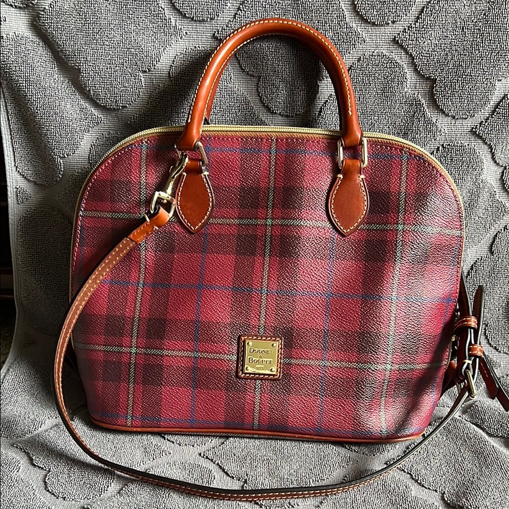 Dooney & Bourke Plaid Coated Cotton Zip Zip Satchel with Shoulder Strap